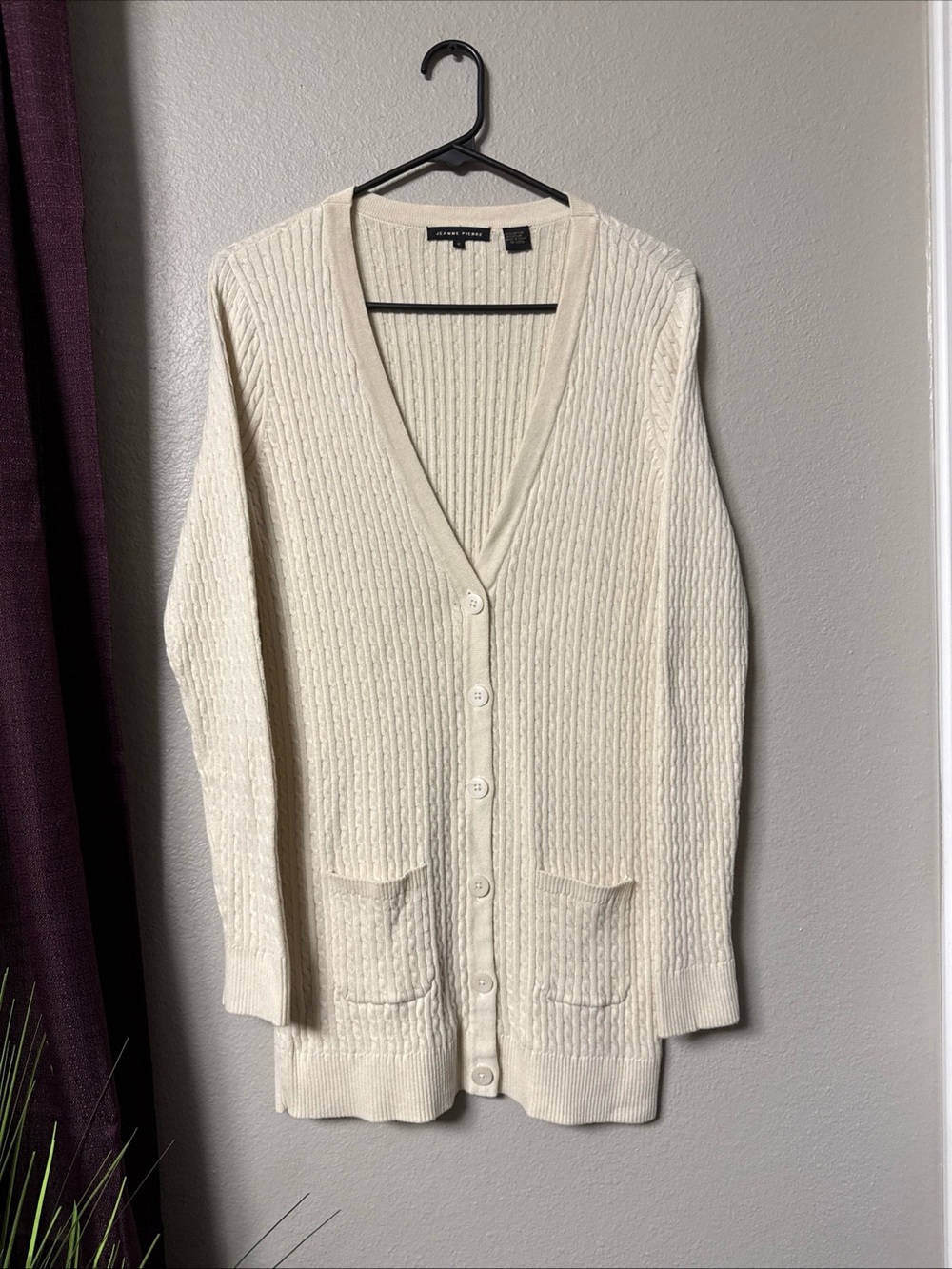 RB5 Jeanne Pierre Women’s Cream Button-Down Cardigan Sweater Size Small